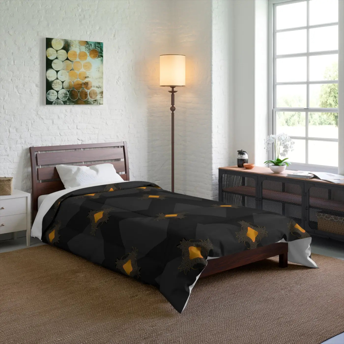 Unique Gold Pattern Comforter - Cozy Grey Bedding - DipaliZ