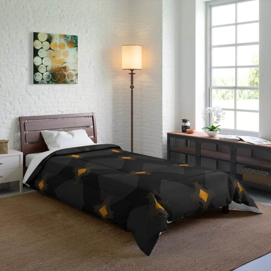 Unique Gold Pattern Comforter - Cozy Grey Bedding - DipaliZ