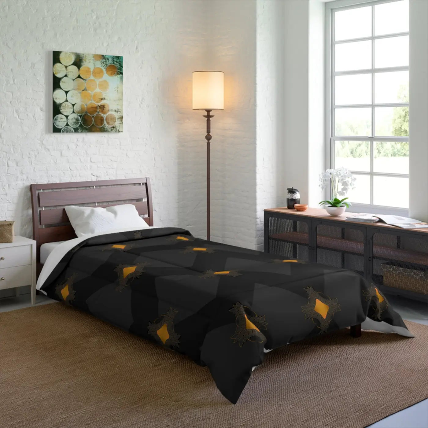 Unique Gold Pattern Comforter - Cozy Grey Bedding - DipaliZ