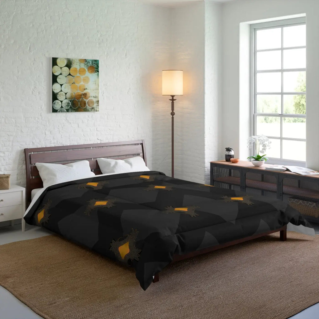 Unique Gold Pattern Comforter - Cozy Grey Bedding - DipaliZ