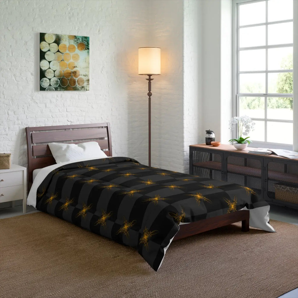 Unique Gold Pattern Comforter - Cozy Grey Bedding - DipaliZ