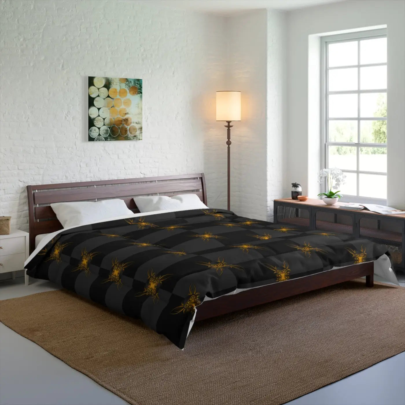 Unique Gold Pattern Comforter - Cozy Grey Bedding - DipaliZ