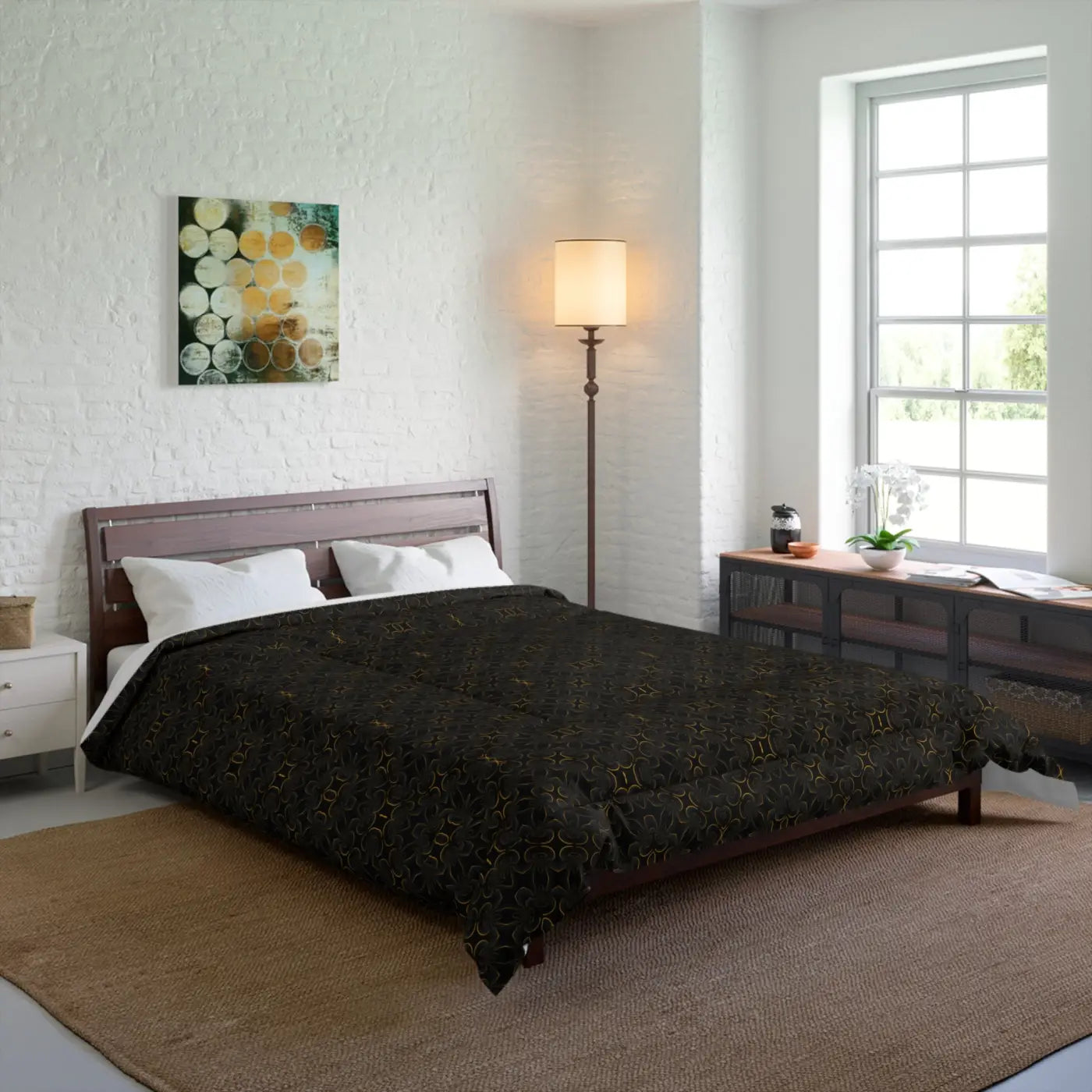 Gold Pattern Black Comforter - Cozy Eco-Friendly Gifts - DipaliZ