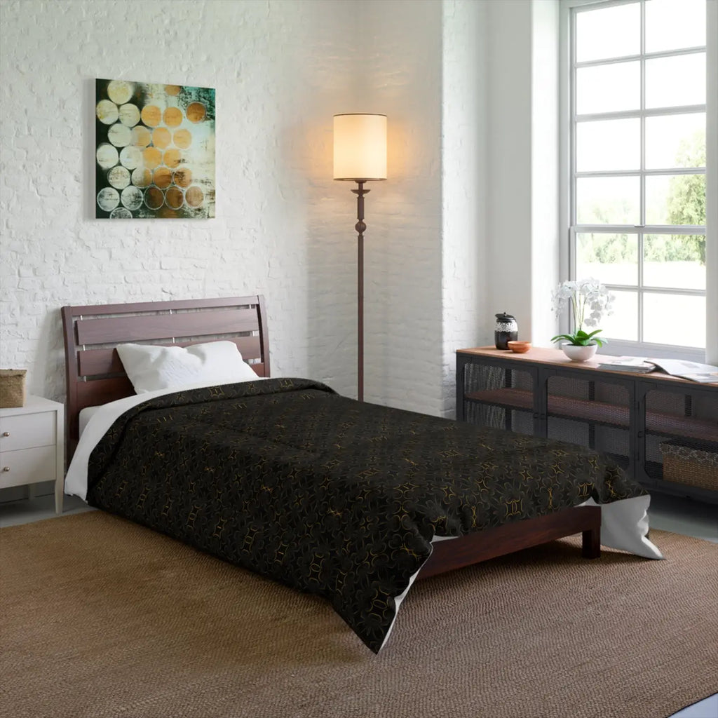 Gold Pattern Black Comforter - Cozy Eco-Friendly Gifts - DipaliZ