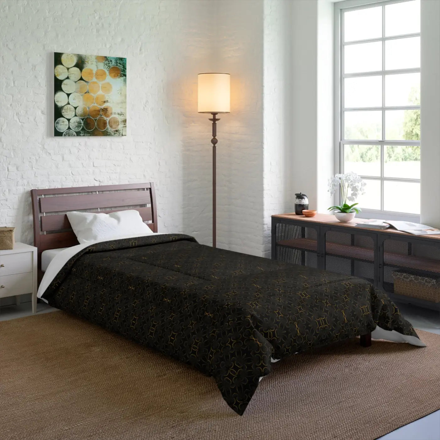 Gold Pattern Black Comforter - Cozy Eco-Friendly Gifts - DipaliZ