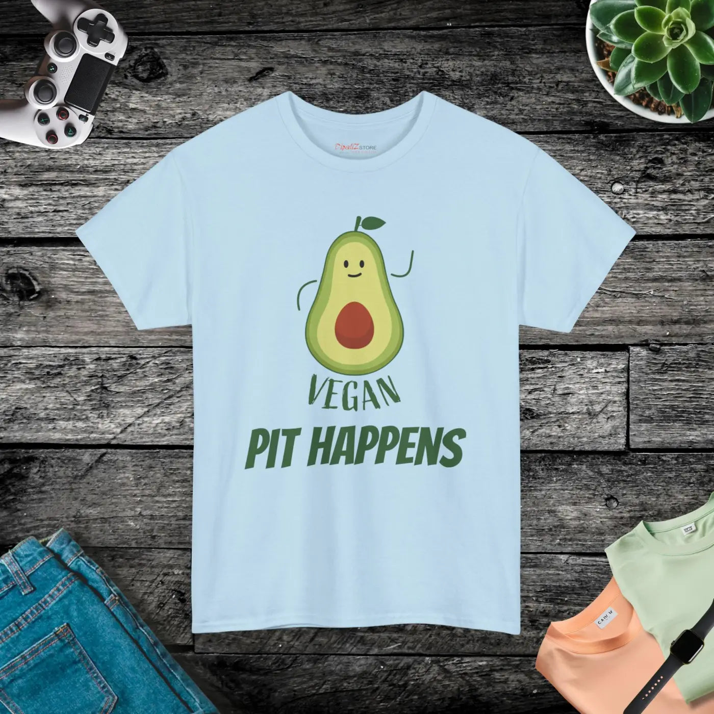 Vegan Pit Happens Heavy Cotton Tee - Guacamole Design - DipaliZ