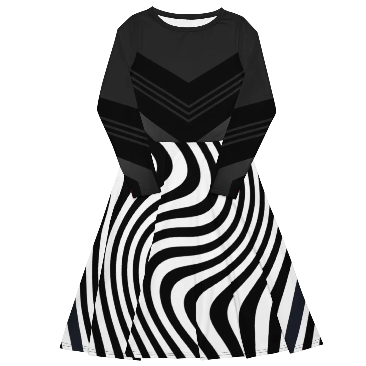 Wavy Black Stripes Long Sleeve Midi Dress - DipaliZ