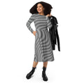 Wavy Grey Stripes Print Long Sleeve Midi Dress - DipaliZ