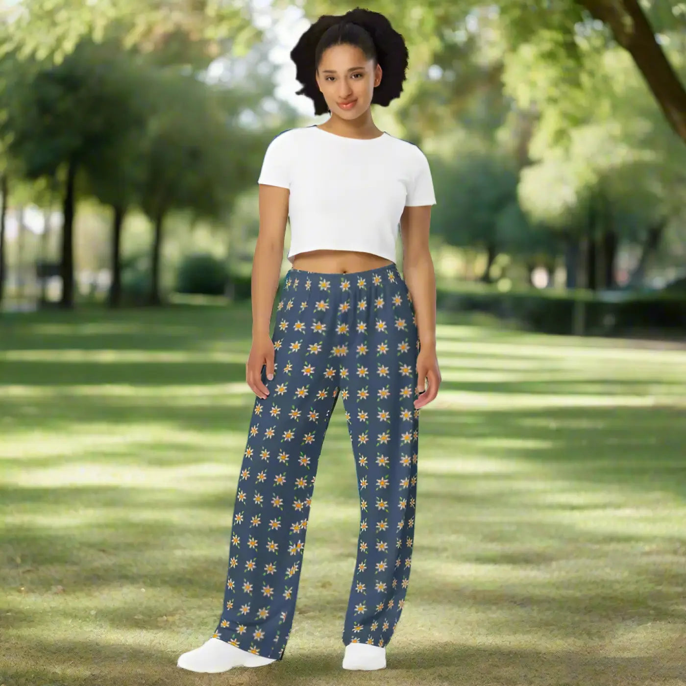 Navy Floral Wide Leg Pants - Comfort Fit - DipaliZ