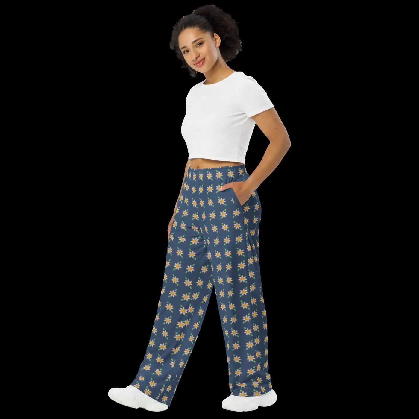 Navy Floral Wide Leg Pants - Comfort Fit - DipaliZ