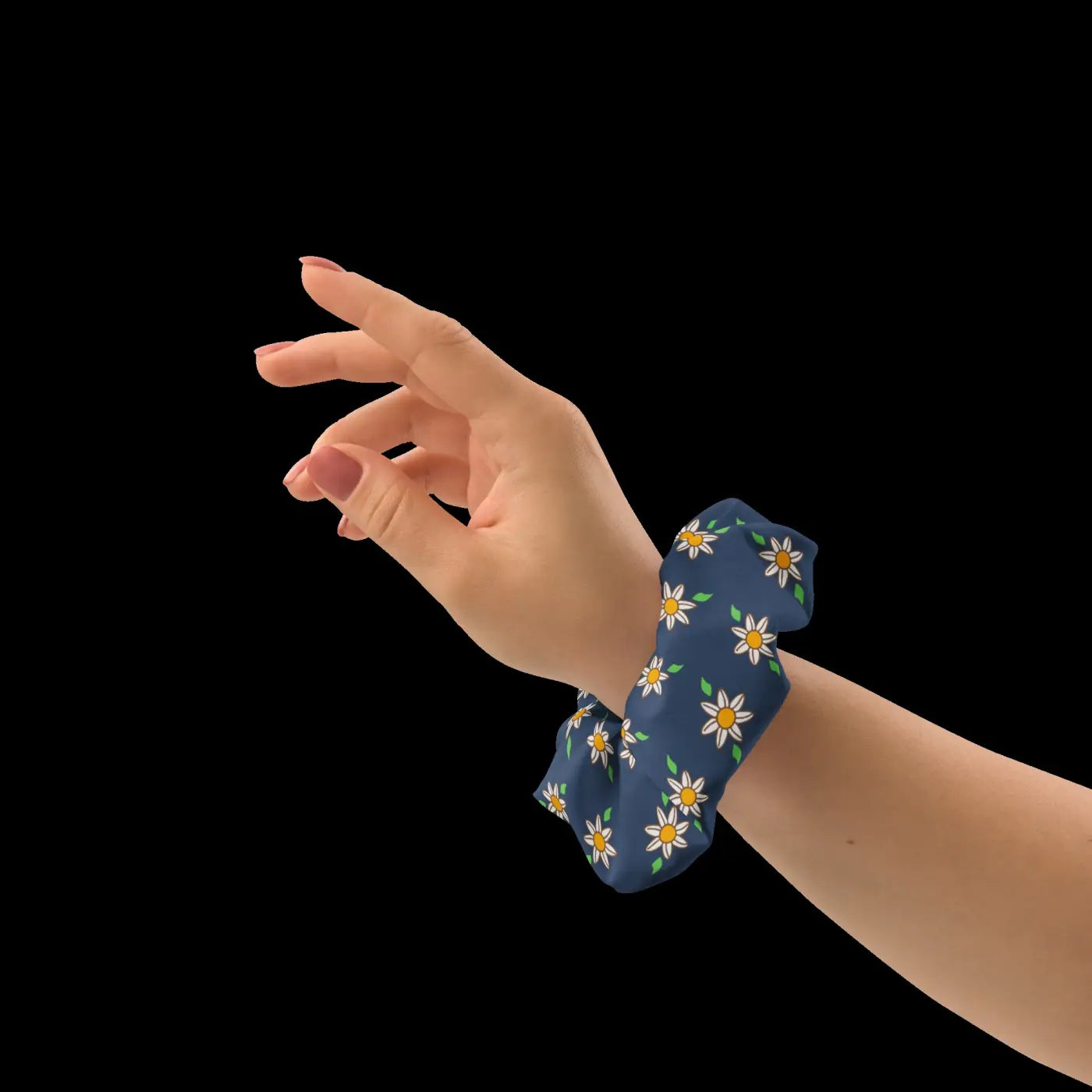 Recycled Scrunchie - Navy Blue White Flowers - DipaliZ