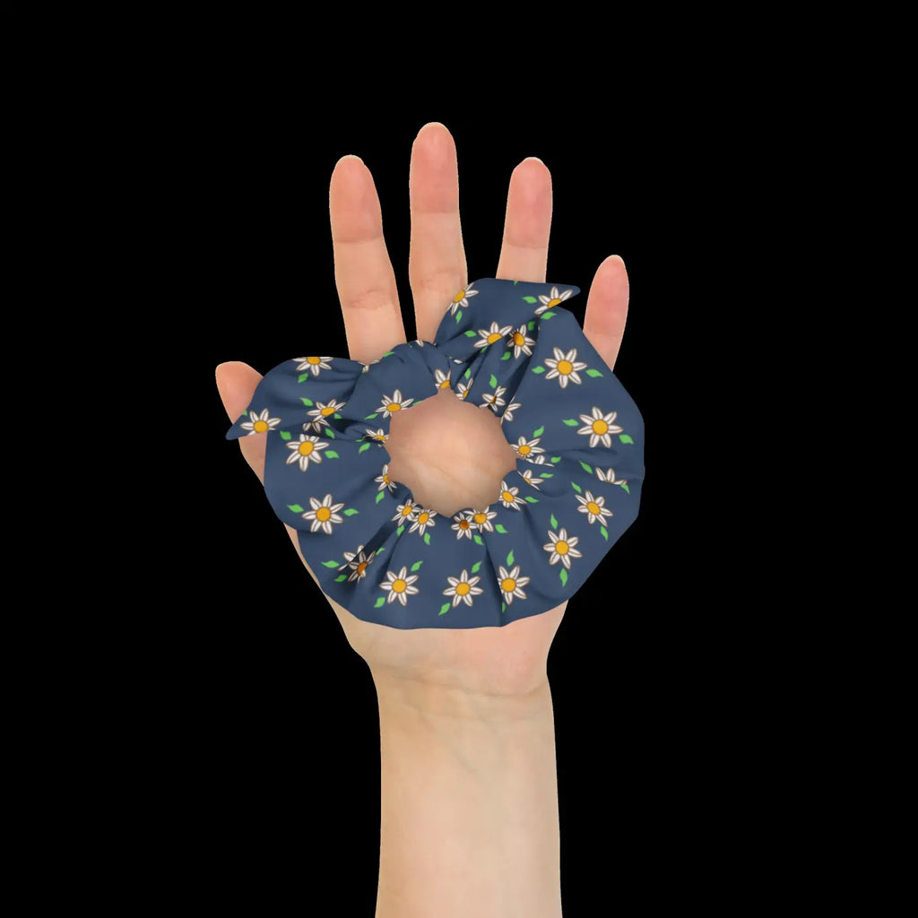 Recycled Scrunchie - Navy Blue White Flowers - DipaliZ