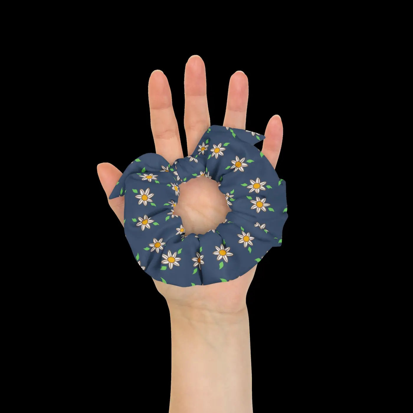 Recycled Scrunchie - Navy Blue White Flowers - DipaliZ