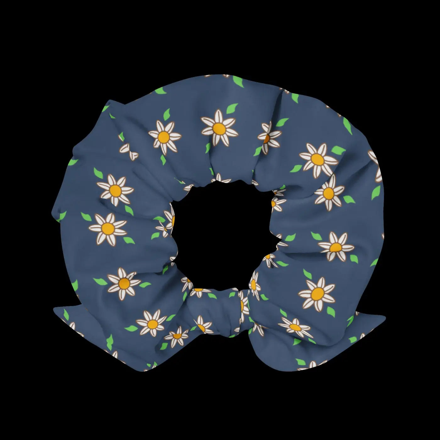 Recycled Scrunchie - Navy Blue White Flowers - DipaliZ
