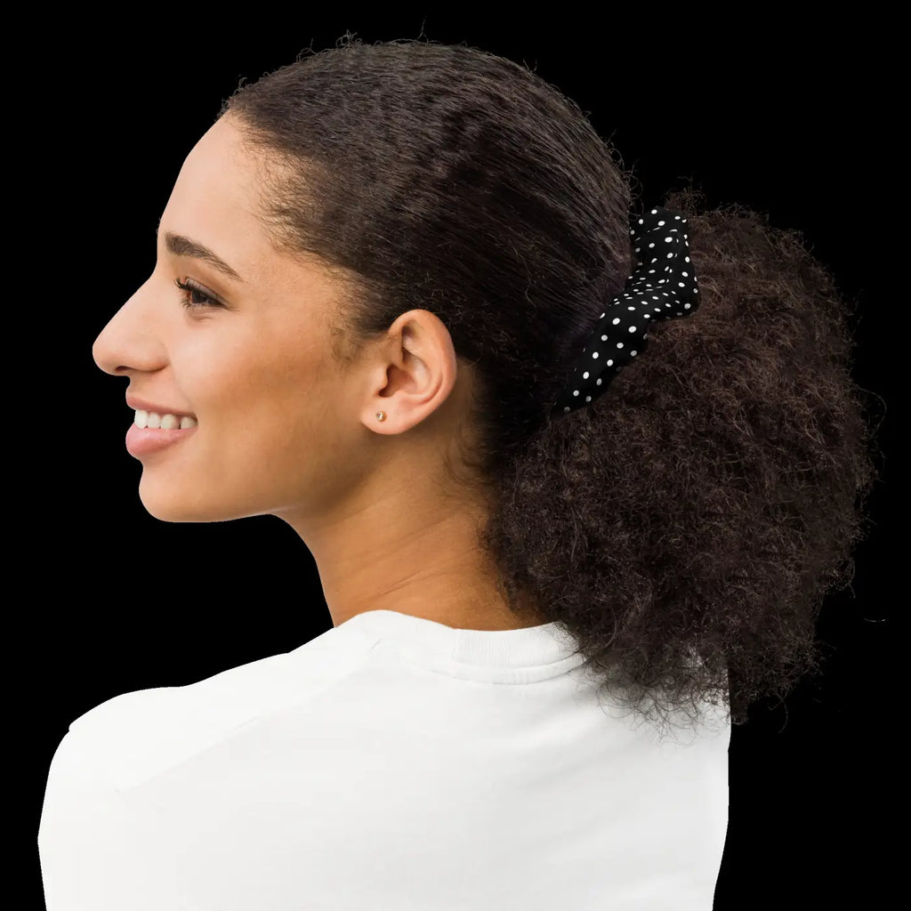 White Polka Dots Scrunchie - Eco Friendly Hair Tie - DipaliZ