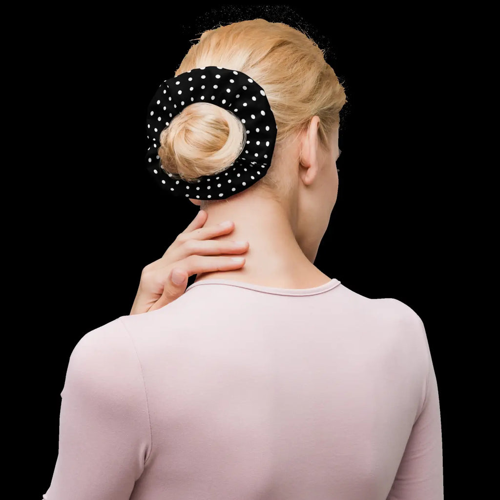 White Polka Dots Scrunchie - Eco Friendly Hair Tie - DipaliZ