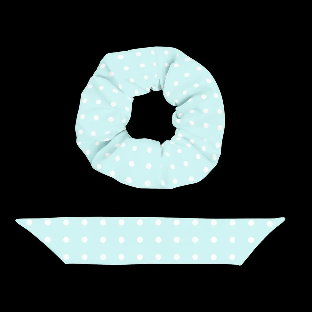 Polka Dots Hair Scrunchie - Baby Blue and White - DipaliZ