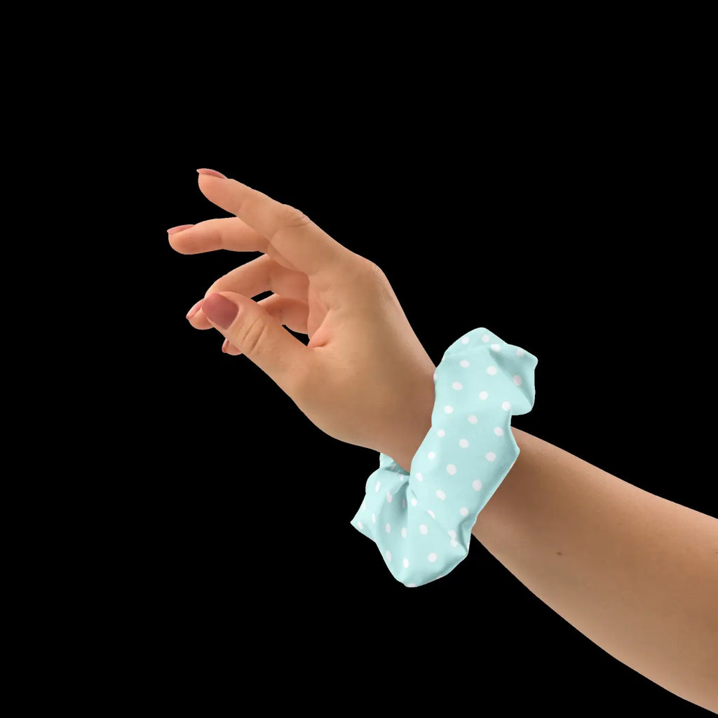 Polka Dots Hair Scrunchie - Baby Blue and White - DipaliZ