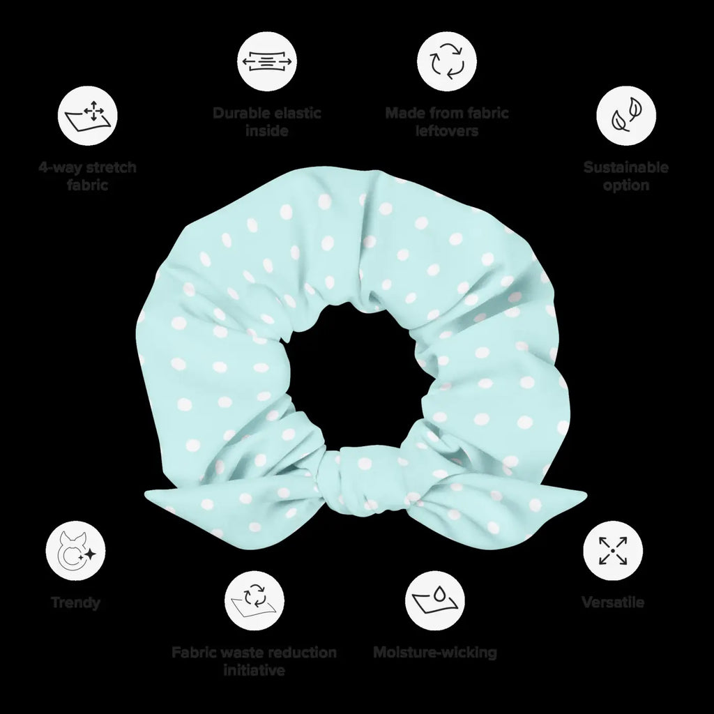 Polka Dots Hair Scrunchie - Baby Blue and White - DipaliZ