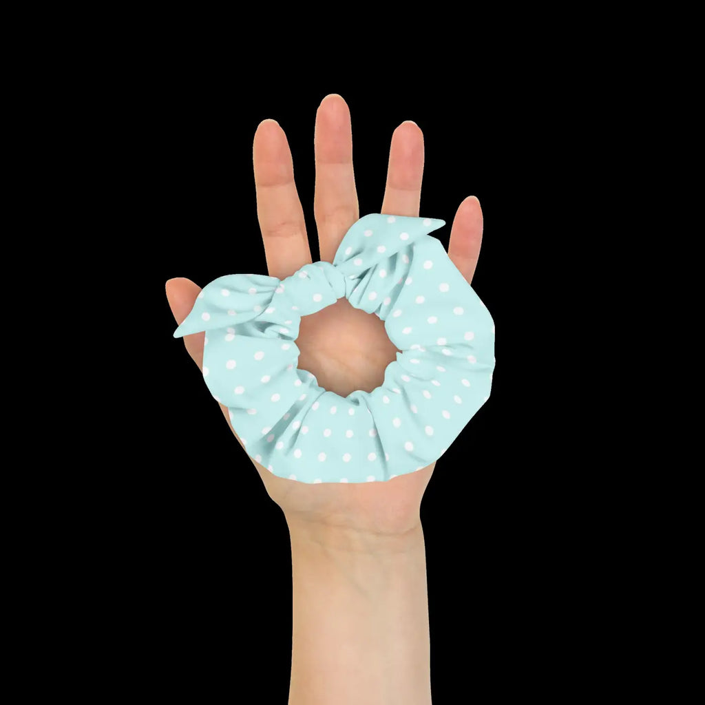 Polka Dots Hair Scrunchie - Baby Blue and White - DipaliZ