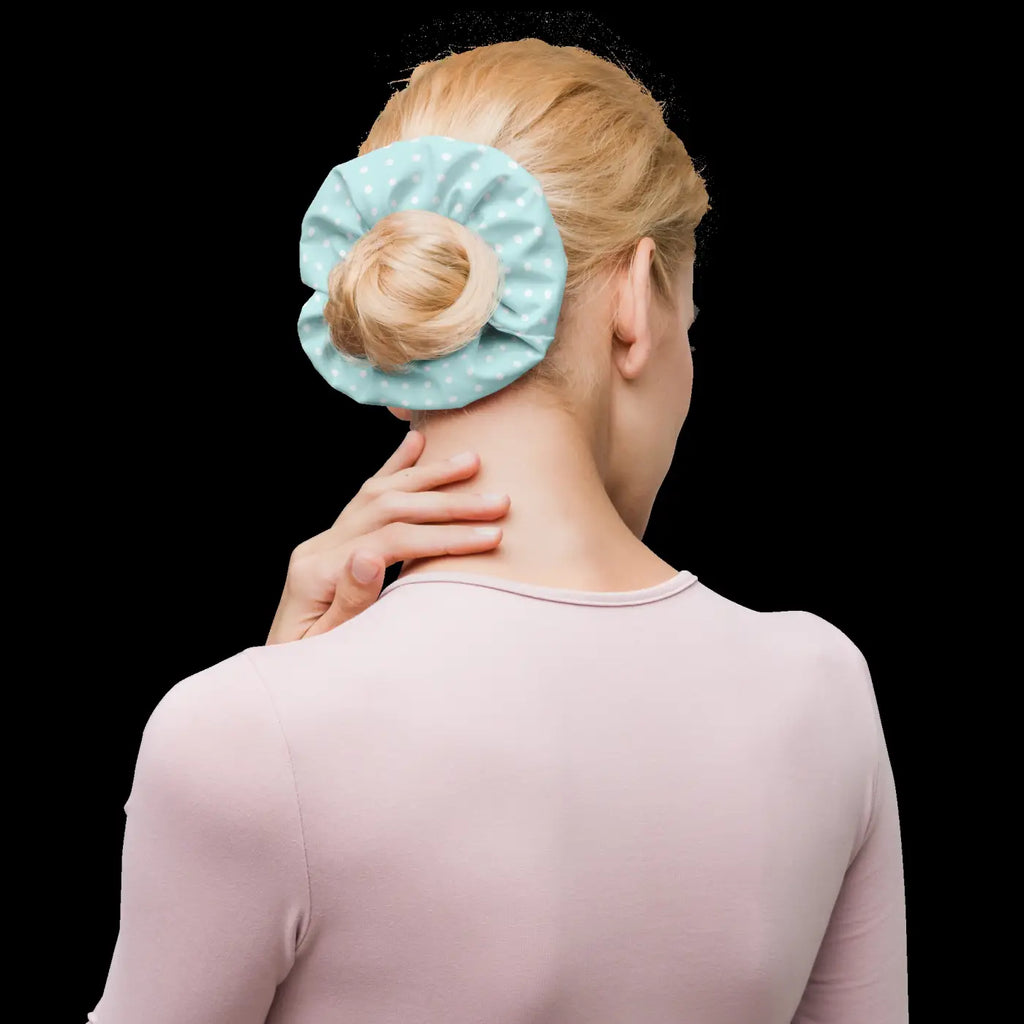 Polka Dots Hair Scrunchie - Baby Blue and White - DipaliZ