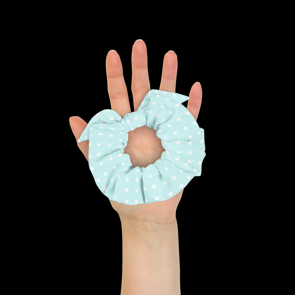 Polka Dots Hair Scrunchie - Baby Blue and White - DipaliZ