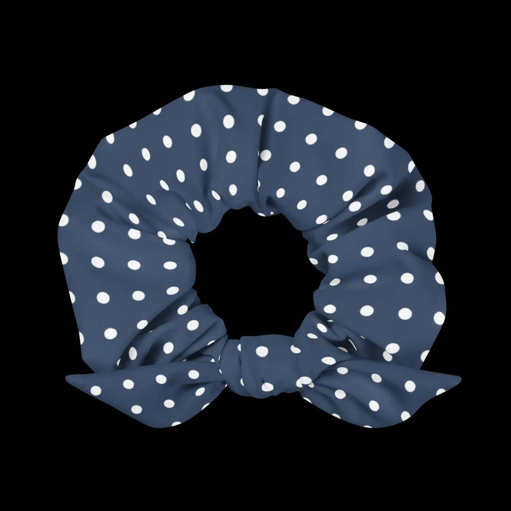Navy Blue Scrunchie - White Polka Dots Recycled - DipaliZ