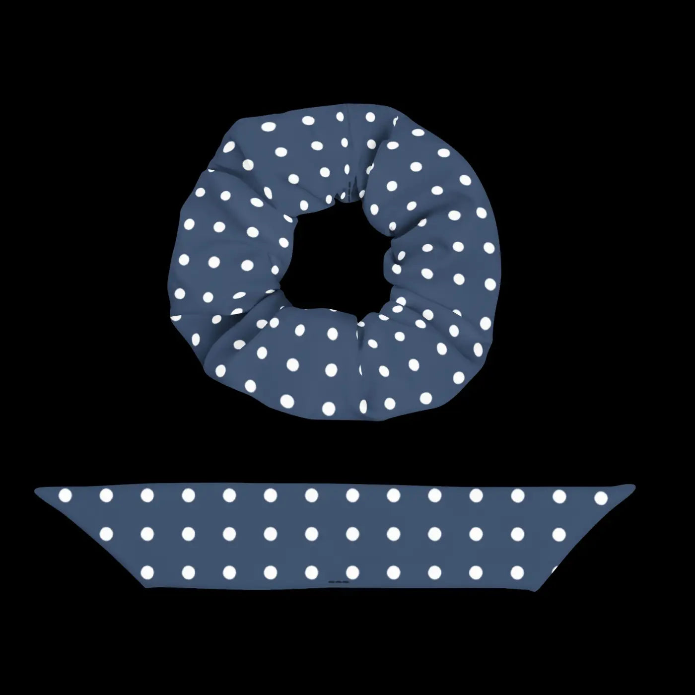 Navy Blue Scrunchie - White Polka Dots Recycled - DipaliZ