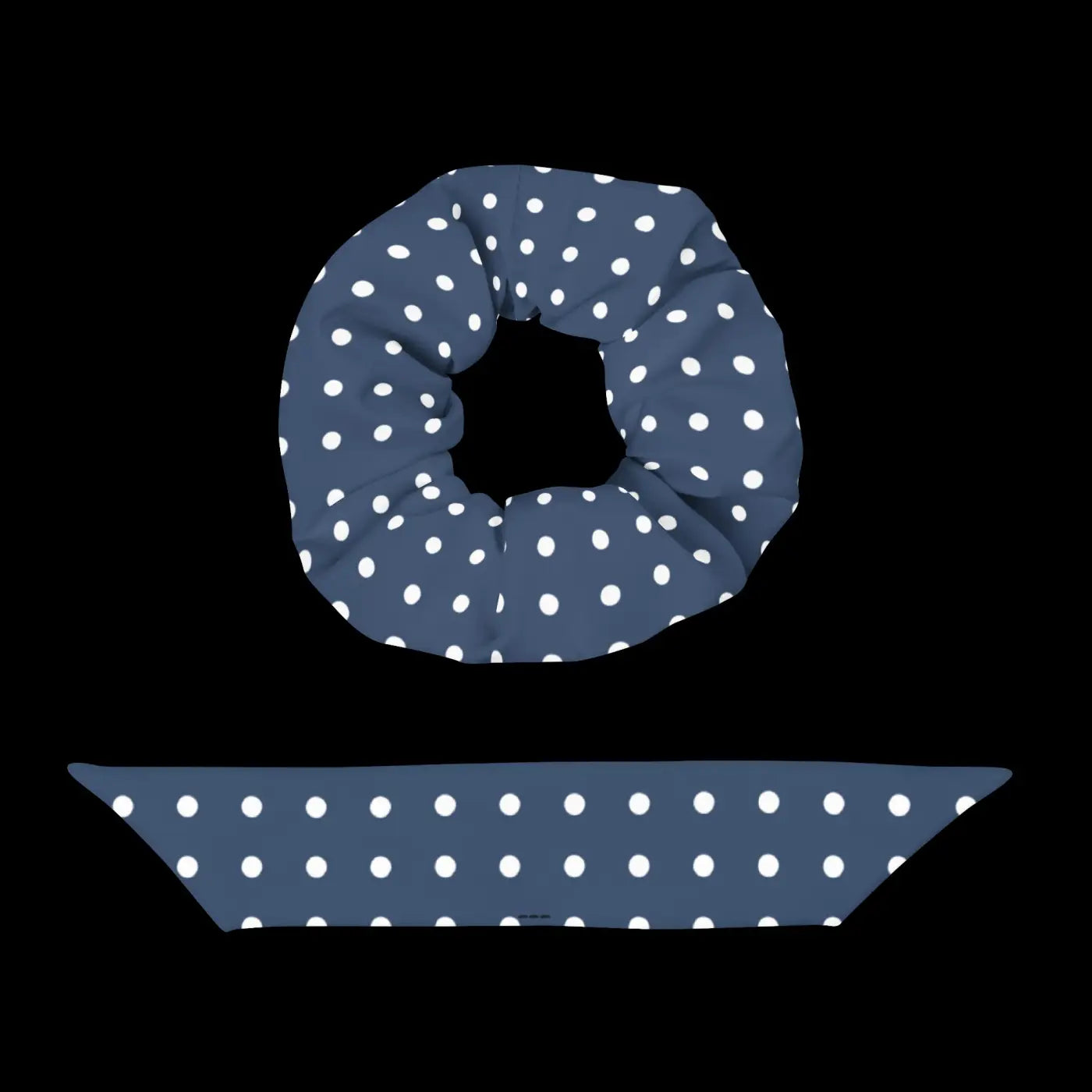 Navy Blue Scrunchie - White Polka Dots Recycled - DipaliZ