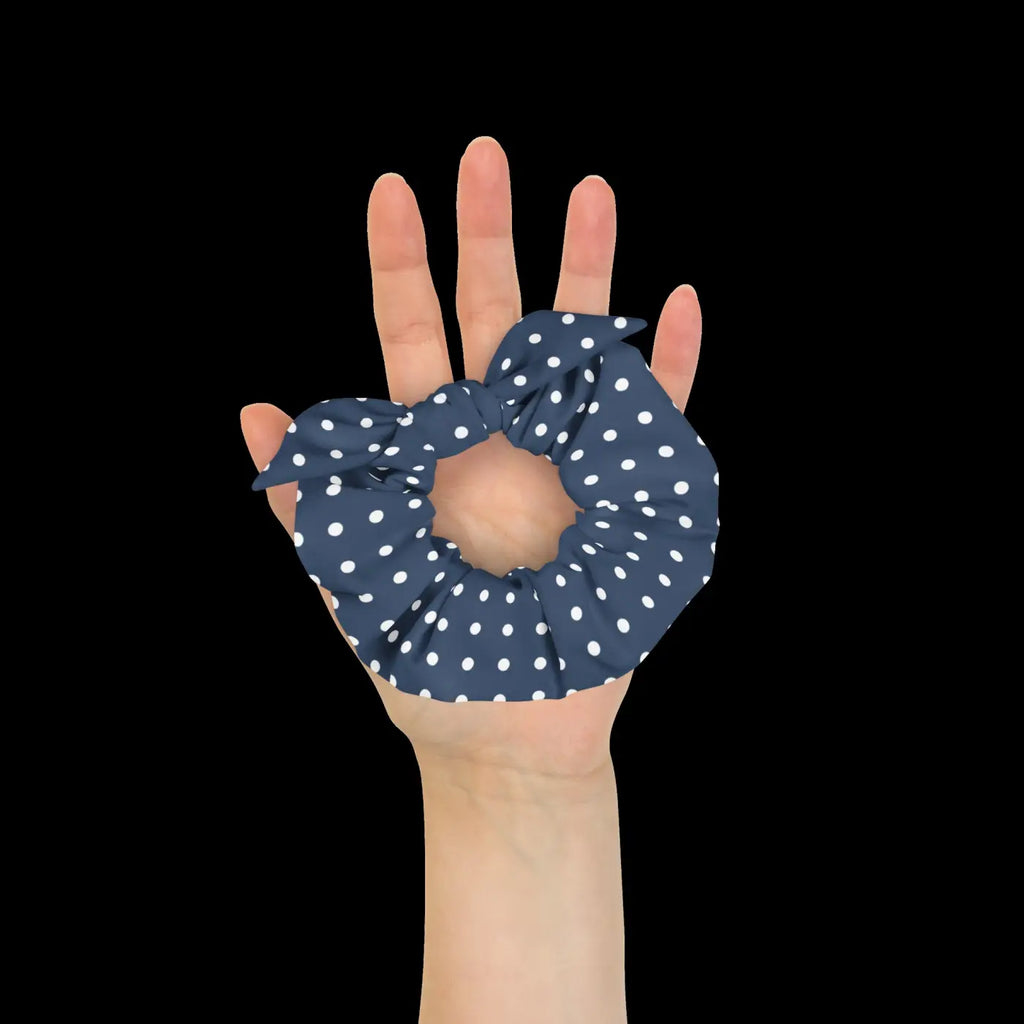 Navy Blue Scrunchie - White Polka Dots Recycled - DipaliZ