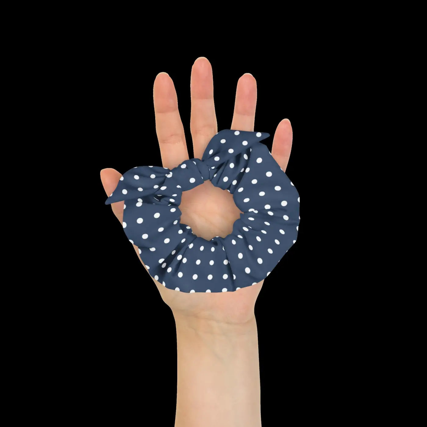 Navy Blue Scrunchie - White Polka Dots Recycled - DipaliZ