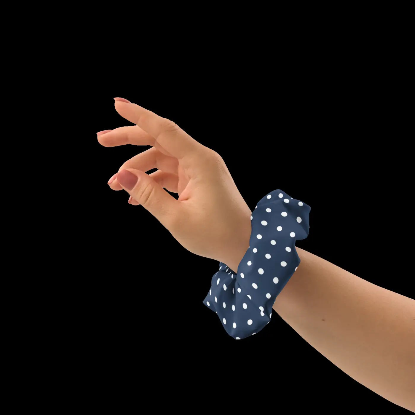 Navy Blue Scrunchie - White Polka Dots Recycled - DipaliZ