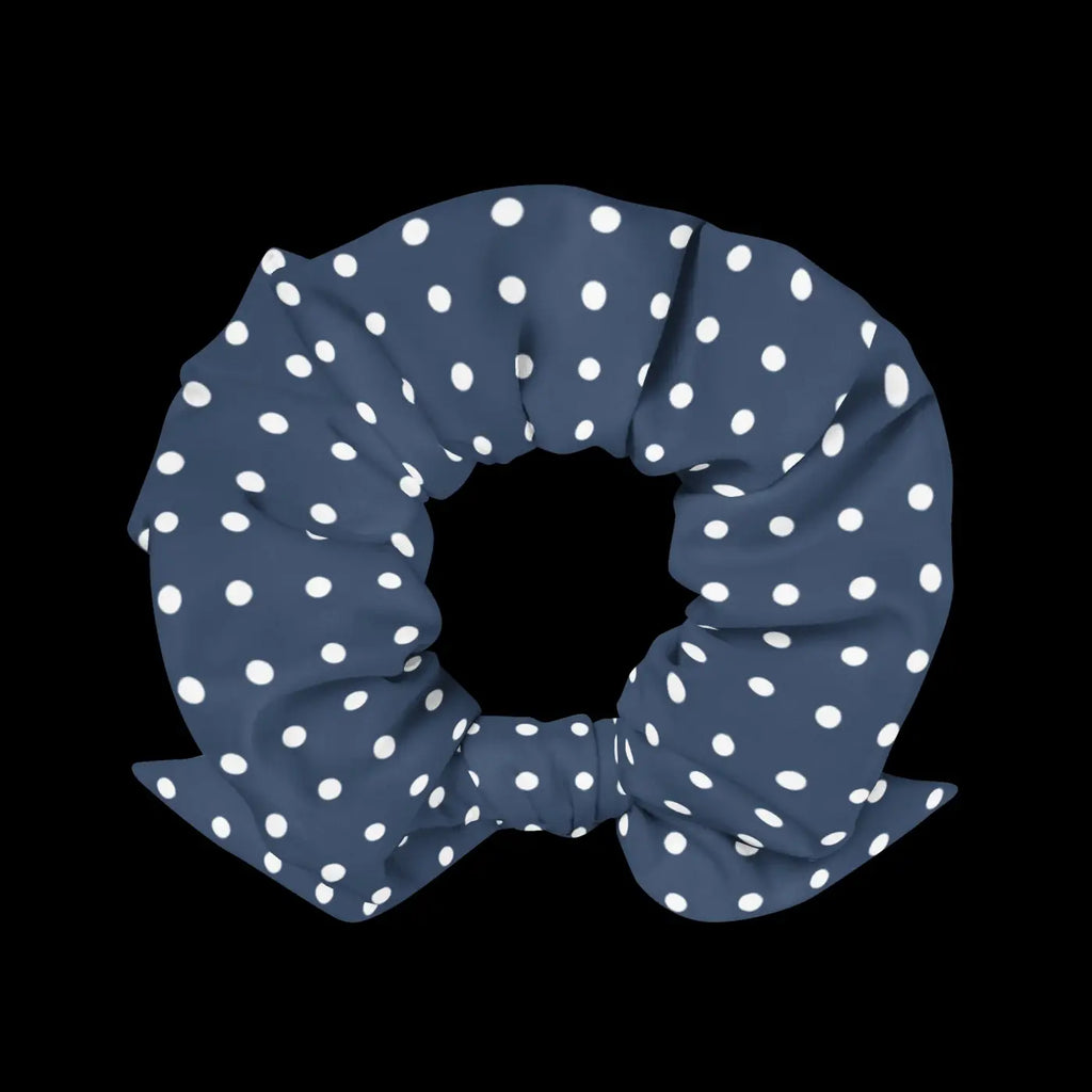 Navy Blue Scrunchie - White Polka Dots Recycled - DipaliZ