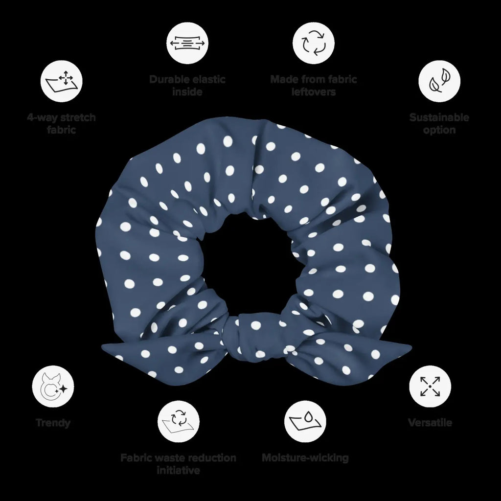 Navy Blue Scrunchie - White Polka Dots Recycled - DipaliZ