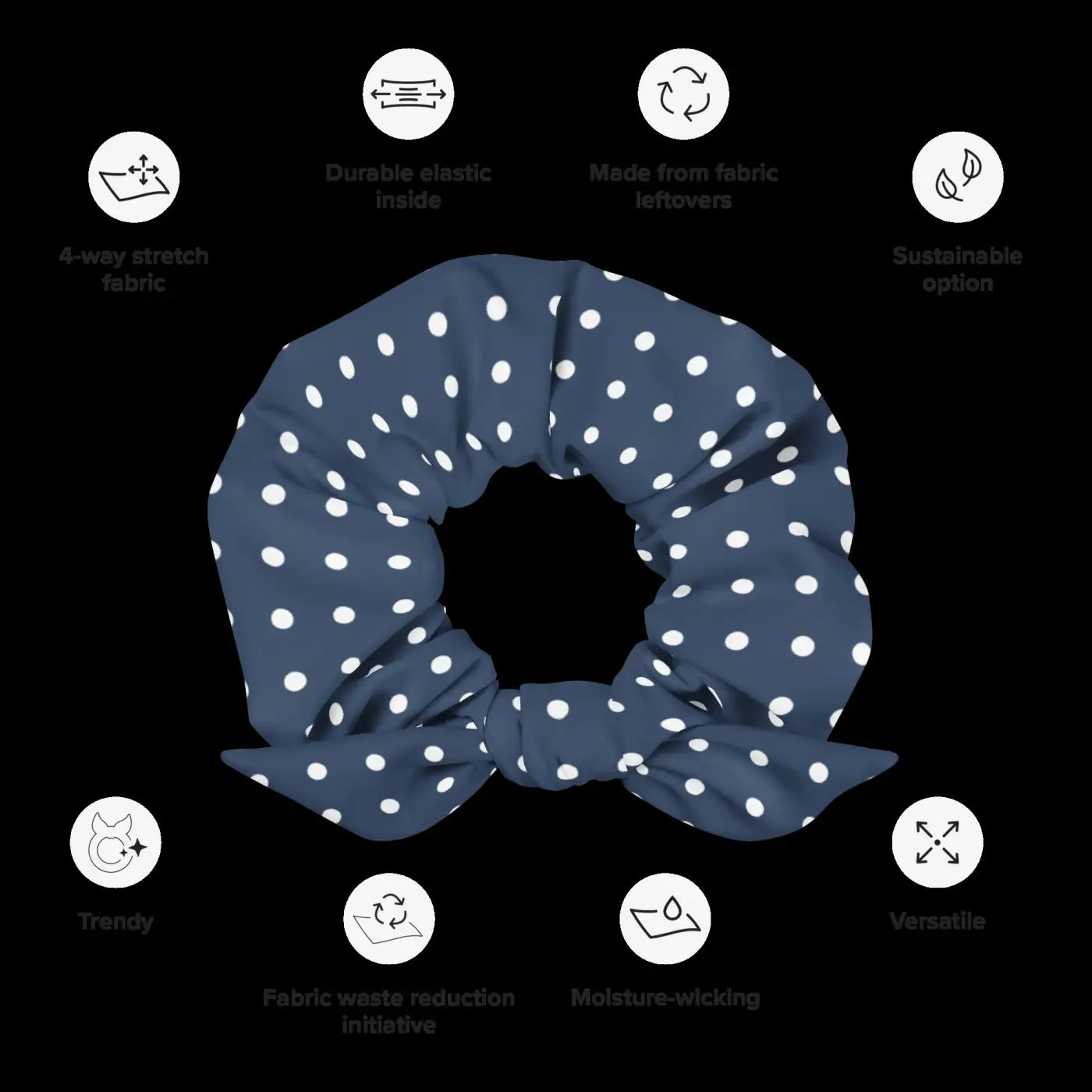 Navy Blue Scrunchie - White Polka Dots Recycled - DipaliZ