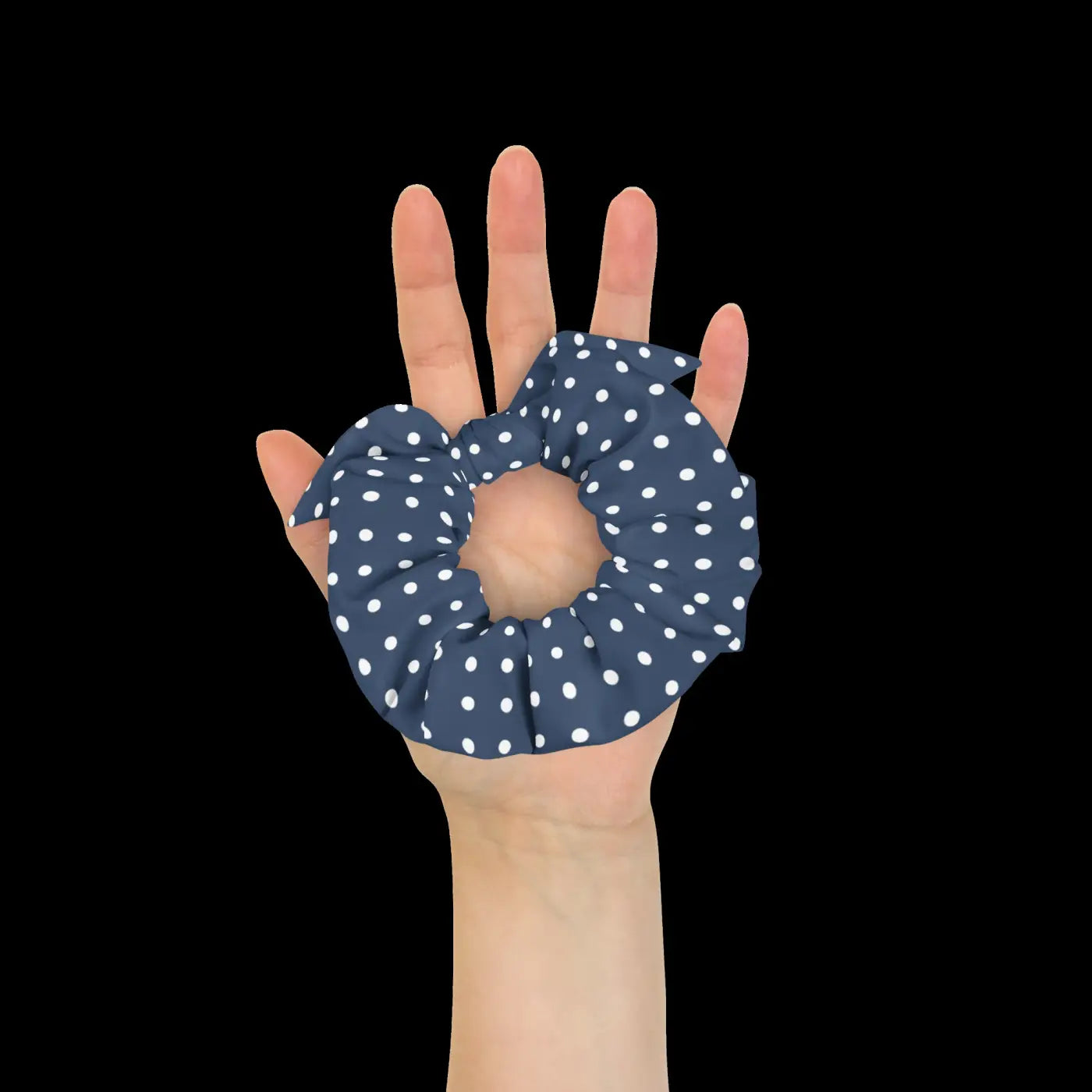 Navy Blue Scrunchie - White Polka Dots Recycled - DipaliZ