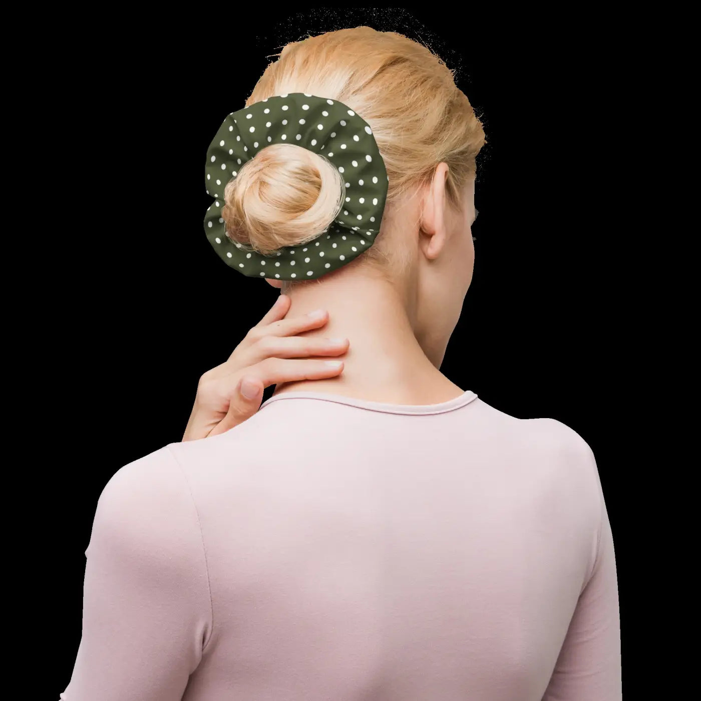 Green Scrunchie - White Polka Dots Hair Accessory - DipaliZ