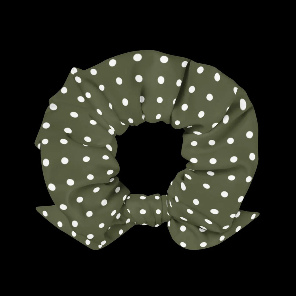 Green Scrunchie - White Polka Dots Hair Accessory - DipaliZ