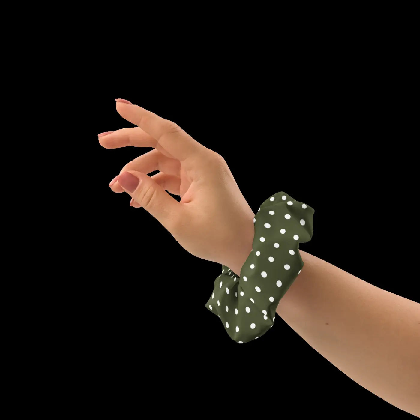 Green Scrunchie - White Polka Dots Hair Accessory - DipaliZ