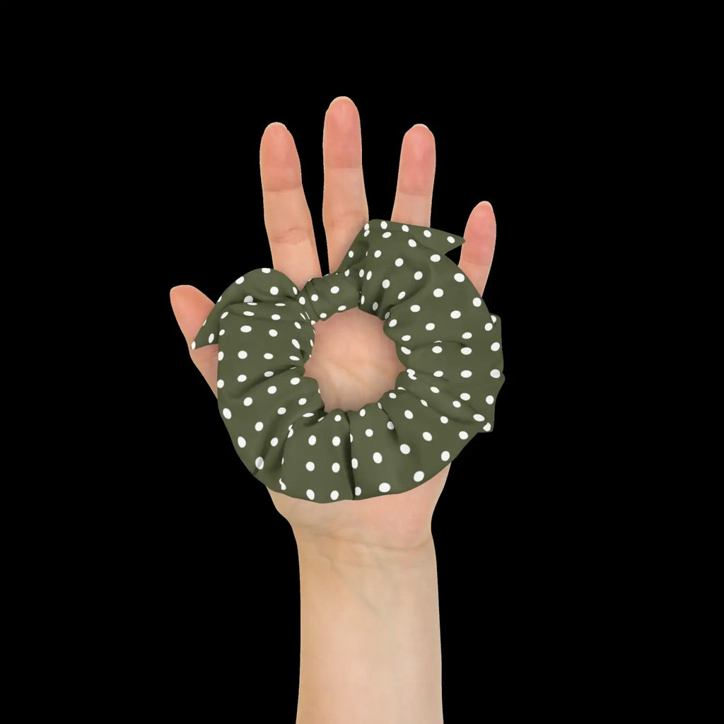 Green Scrunchie - White Polka Dots Hair Accessory - DipaliZ