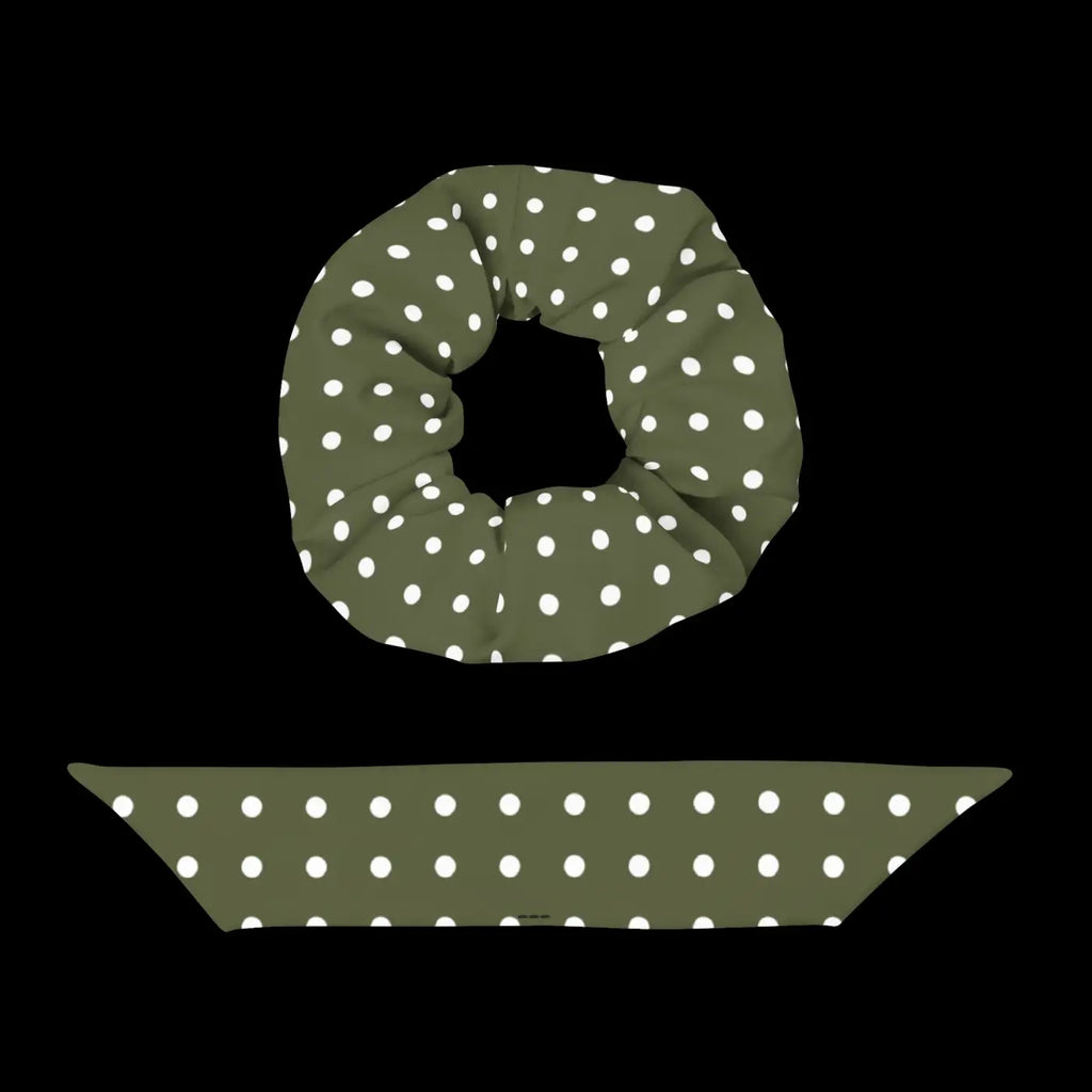 Green Scrunchie - White Polka Dots Hair Accessory - DipaliZ