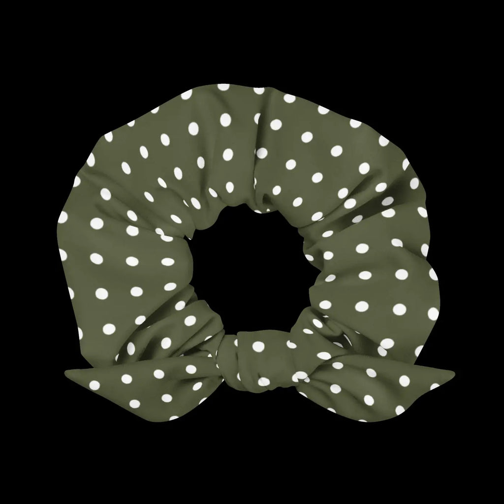 Green Scrunchie - White Polka Dots Hair Accessory - DipaliZ