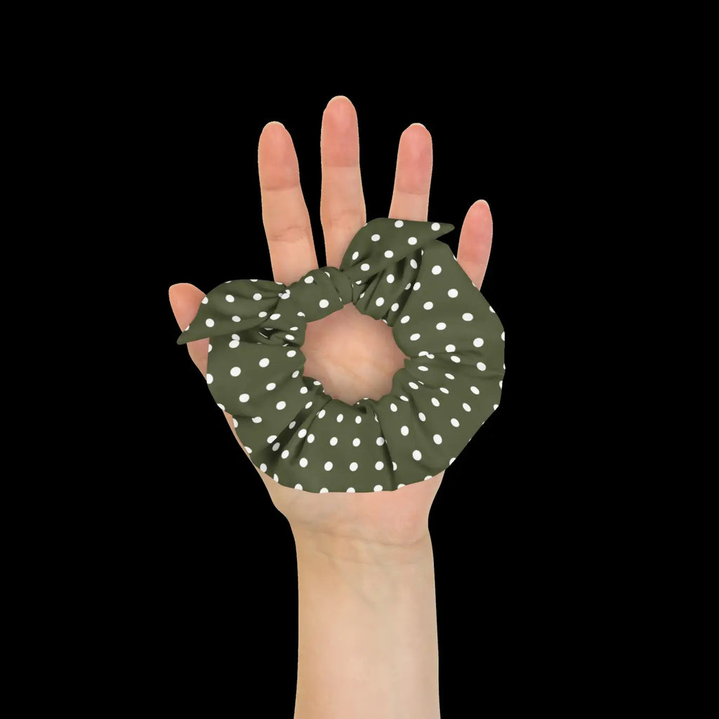 Green Scrunchie - White Polka Dots Hair Accessory - DipaliZ