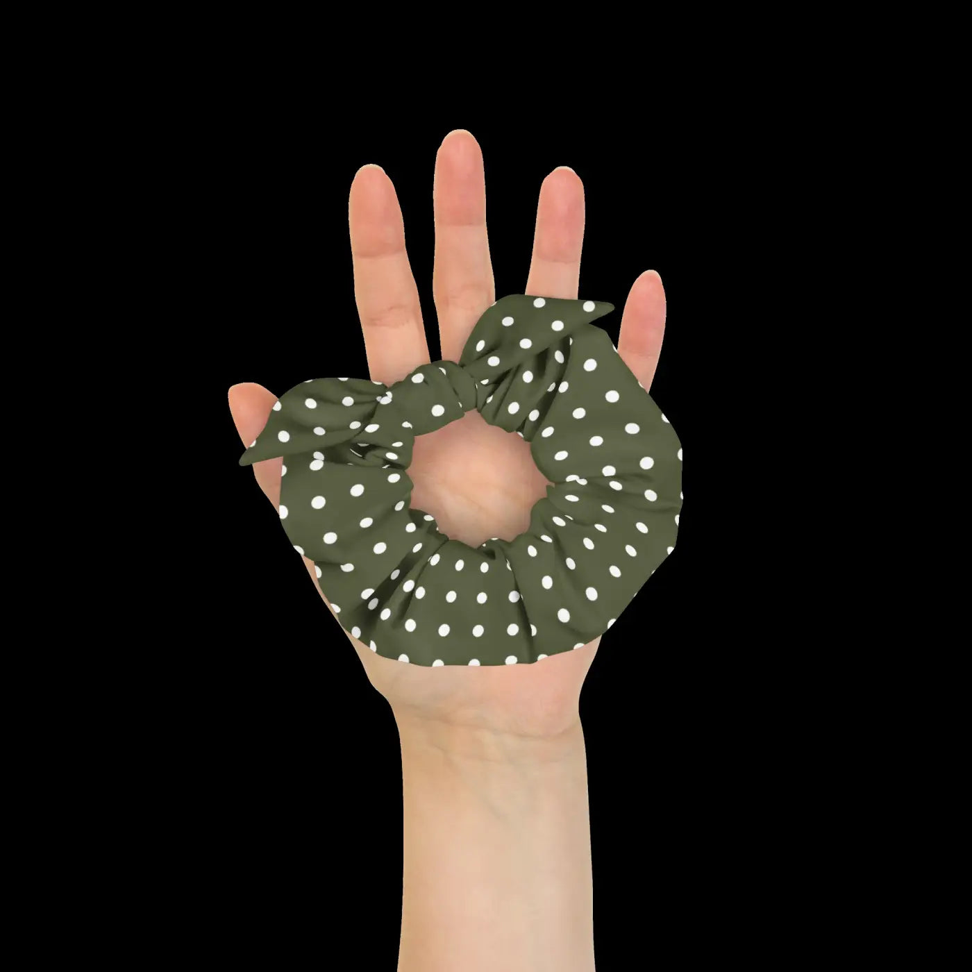 Green Scrunchie - White Polka Dots Hair Accessory - DipaliZ