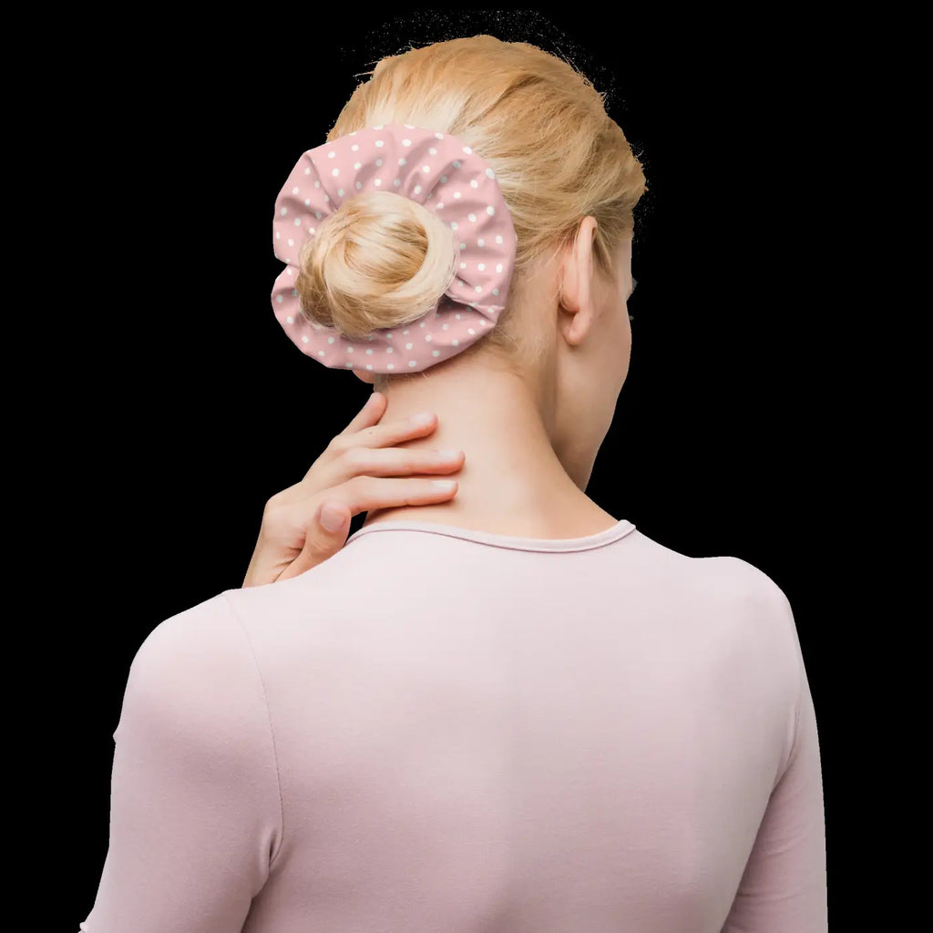 White Polka Dot Scrunchie - Eco-Friendly Hair Tie - DipaliZ