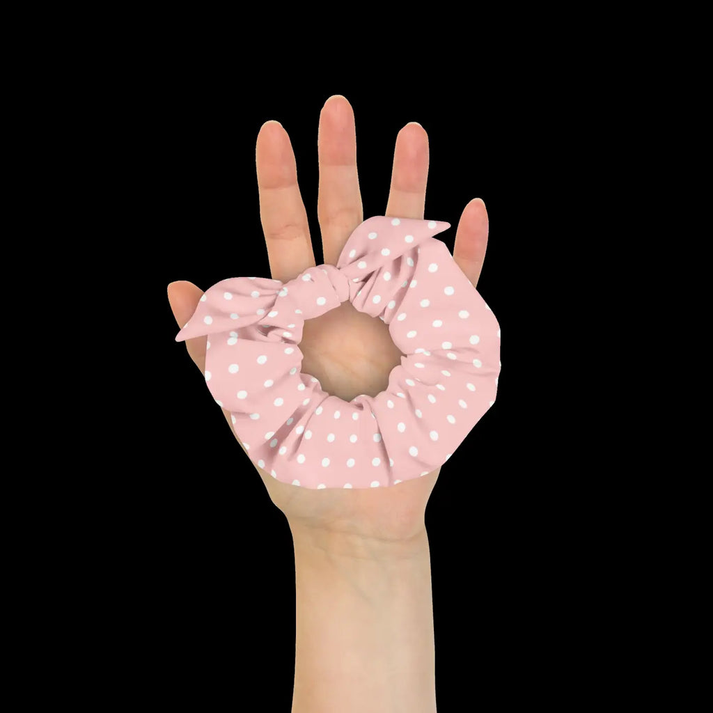 White Polka Dot Scrunchie - Eco-Friendly Hair Tie - DipaliZ