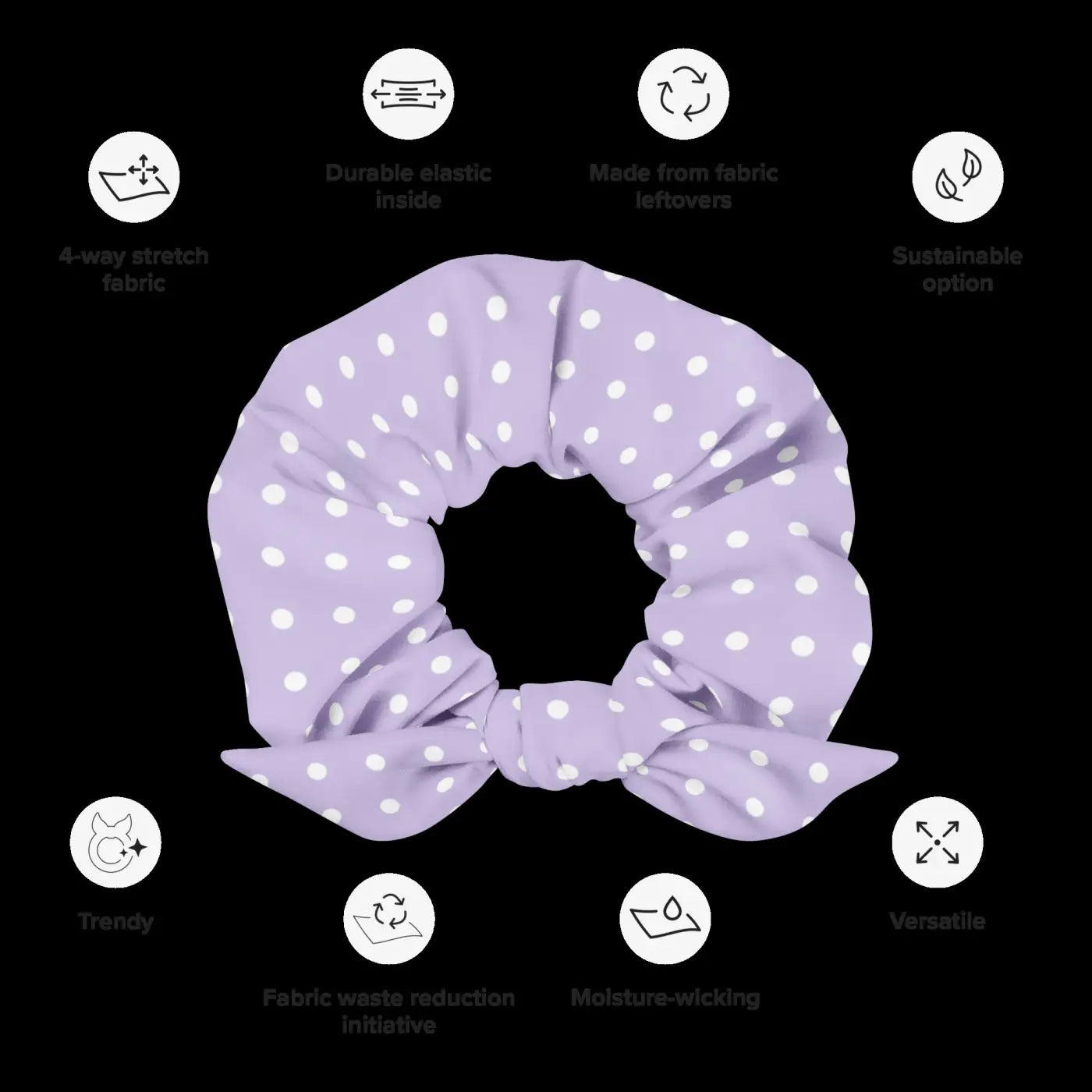 Purple Scrunchie - White Polka Dots Eco Hair Tie - DipaliZ