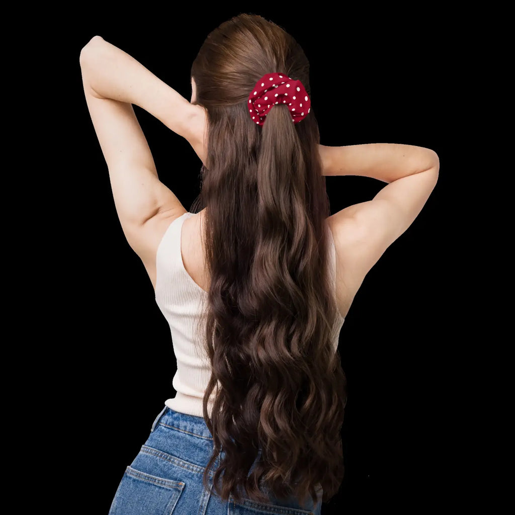 Red Scrunchie - White Polka Dots Hair Accessory - DipaliZ