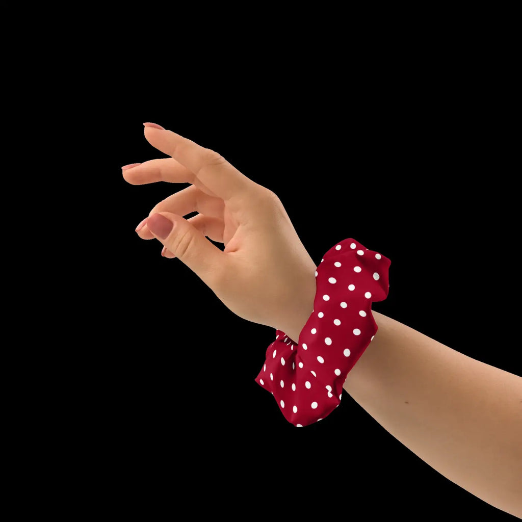 Red Scrunchie - White Polka Dots Hair Accessory - DipaliZ
