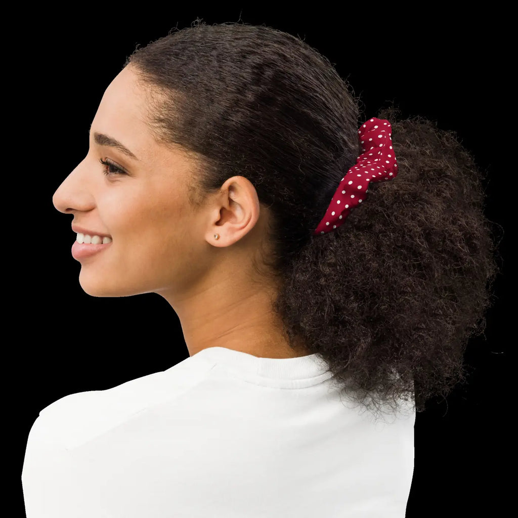 Red Scrunchie - White Polka Dots Hair Accessory - DipaliZ